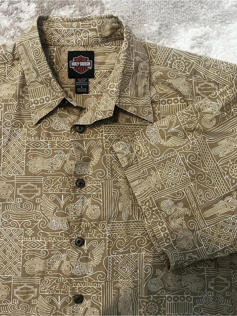 Vintage Harley Davidson Mens Large USA Made Southwestern Tribal Button Up Shirt